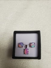 .925 Stamped Pink Opal Stud Earrings With Mat...