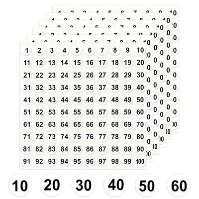 25 Sheets 1-100 Consecutive Vinyl Number Stickers Removable Numbered Label