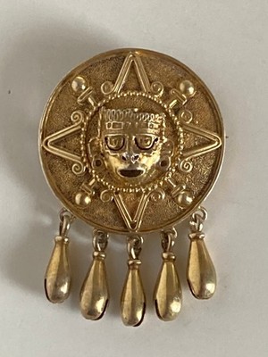 Anhänger Brosche Azteken Silber massiv Azteken brooch Pendant vergoldet Sterling silver