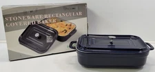 UU) Servappetit Stoneware Rectangular Covered Baker with Lid Blue