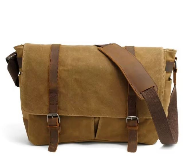Waxed Canvas Camera Bag Messenger / Shoulder Leather Trim Wa