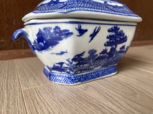 Victoria Ware Blue White Ironstone Lidded Gravy Boat Tureen Ladle - Picture 2 of 8
