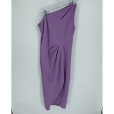 PrettyGarden Women's Purple One Shoulder Ruched Bodycon Midi Party Dress Size L