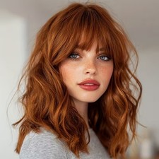 Ginger Brown Body Wave Wigs with Bangs Real Human Hair Lace Front Wigs 13x4