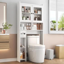 Over The Toilet Storage Cabinet with Clear Doors Behind Toilet Organizer with T