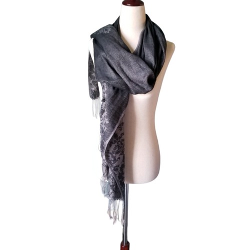 Pashmire Women's Scarf Rectangle Tassels Gray Fashion Accessory Long Shoulder - Picture 10 of 11