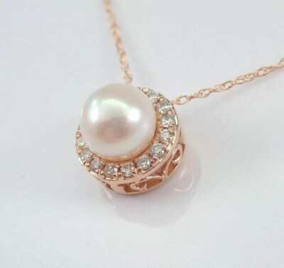 1Ct Round Cut Lab Created Diamond and Pearl Halo Pendant 14k Rose Gold Plated