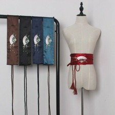 Women Satin Belt Kimono Obi Wide Yukata Waistband Embroidered Fringe Japanese
