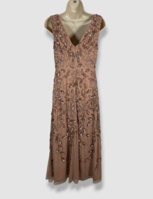 adrianna papell sequin floral dress Adrianna Papell 3D Floral Sequin Beaded Trapeze Gown