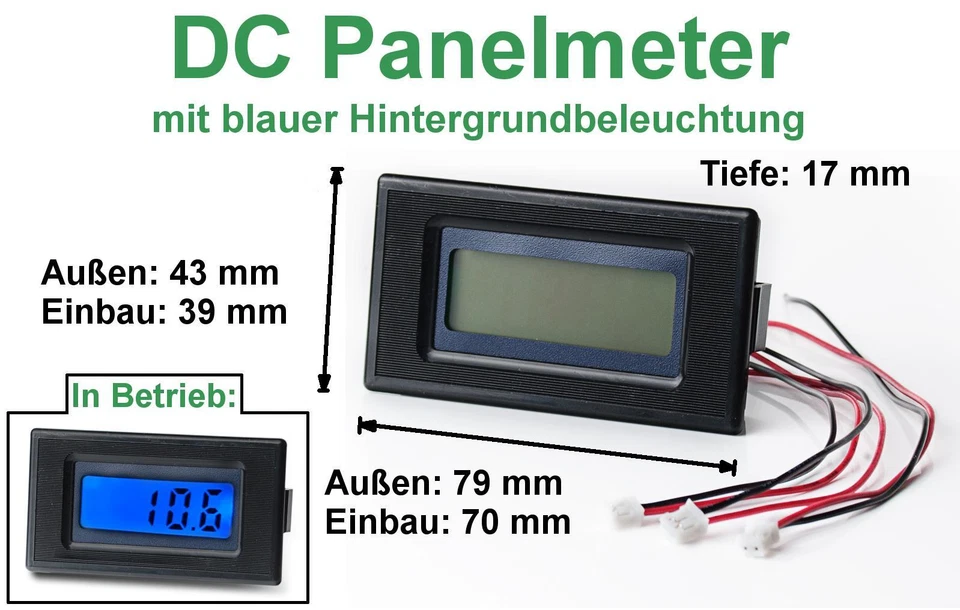 DC Voltmeter digital LCD Einbau Panel-Meter blau beleuchtet Amperemeter Spannung - Bild 2 von 4