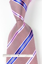 New Classic Striped Blue Pink JACQUARD WOVEN 100 Silk Men's Necktie Tie