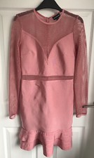 Ladies Pink PRETTYLITTLETHING Long Sleeve Mesh Top Bodycon Type Dress - Size 10