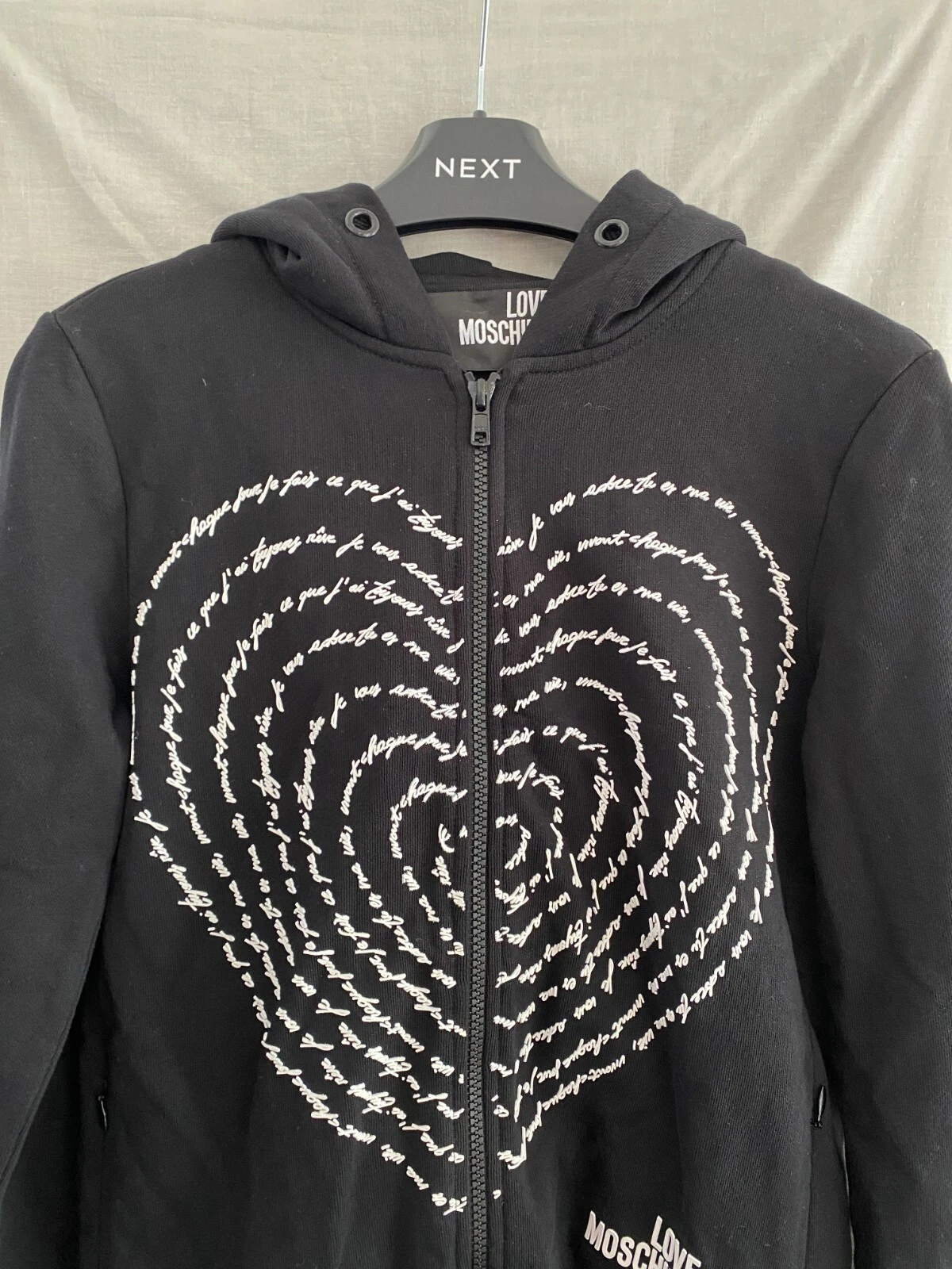 Felpa nera con cappuccio e zip intera LOVE MOSCHINO taglia 38