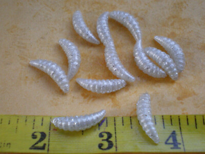 150 PCS. 7/8'' SOFT PLASTIC WORM JIGS, MAGGOT, LARVA/CRAPPIE PANFISH/PEARL WHITE