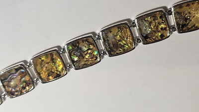 Monet Kunst Abalone-Muschel Facettiert Strass Silberfarben Link 7.25 '' Armband