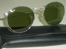 50MM VINTAGE B L RAY BAN W1294 RB3 TRU-GREEN UV SILVER ROUND AVIATOR SUNGLASSES