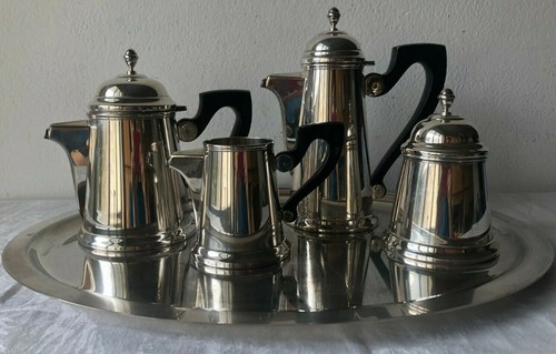 Vecchio Servizio da té e caffé con vassoio metallo argentato /Silverplated - Foto 10 di 11