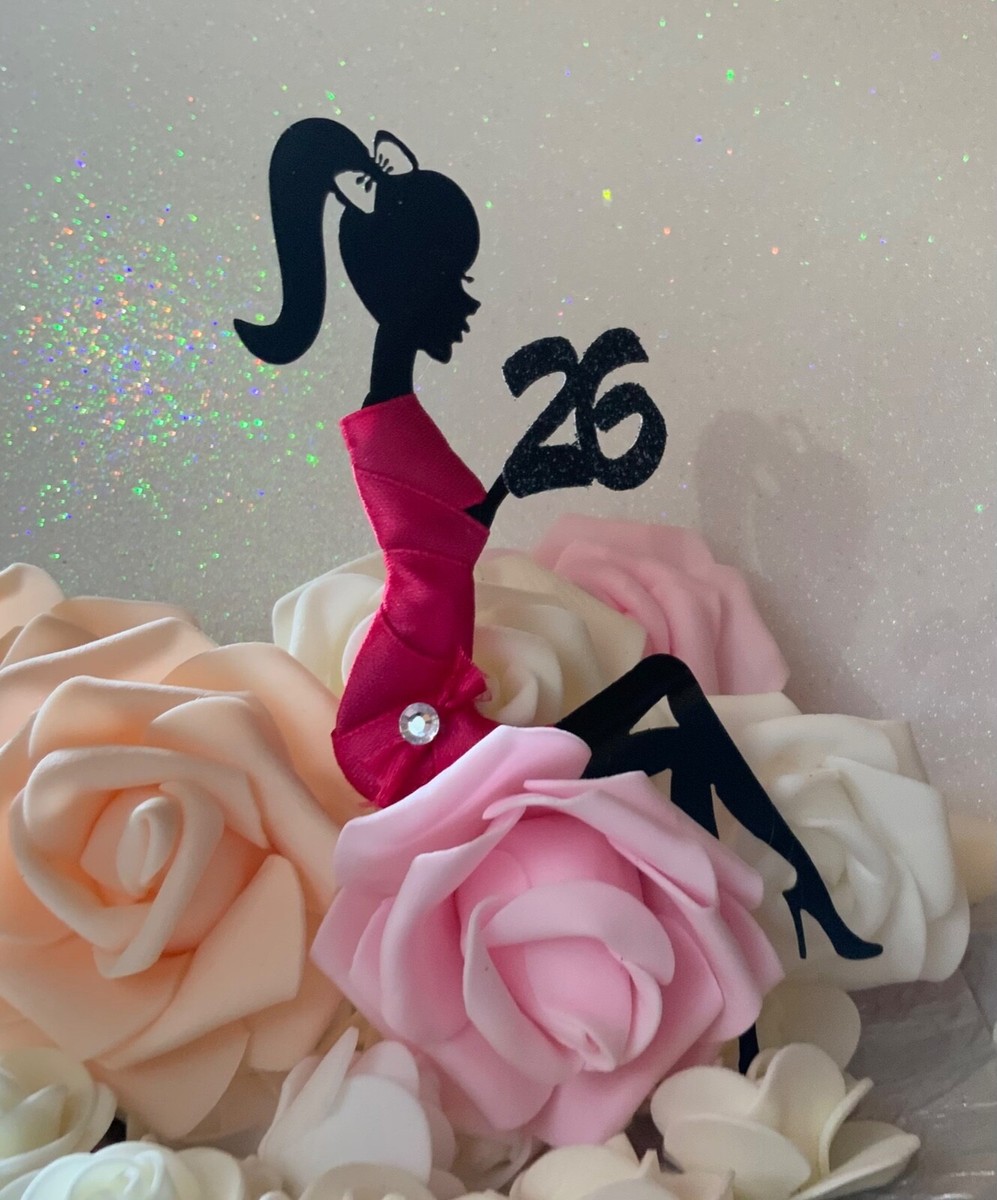 Personalised Glitter Birthday Cake Topper High Heels Lady Cerise Dress 18  21 40 | eBay