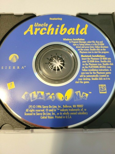 Playtoons 1 con PC Zio Archibald 1996 Sierra Software Win Mac (SOLO DISCO - Foto 1 di 3