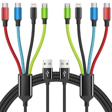 4 in 1 Multi Charging Cable 2Pack 5FT Fast Charger Cord for iPhone Type C Micro
