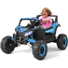 JOYLDIAS Blue 12V Kids Ride On UTV Car 4WD Electric Vehicle Music,Lights,Remote