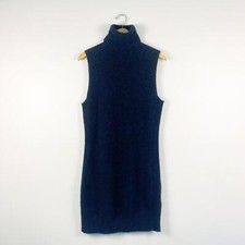 Iris & Ink Alpaca Wool Sleeveless Turtleneck Mini Dress Navy 