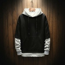 Herren mit Kapuze Pullover Kapuzenpullover Sweatshirt Freizeit Top Patchwork