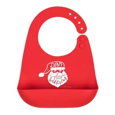 NEW Tunno Tots Silicone Bib Catch Pocket Baby Toddler RED Santa