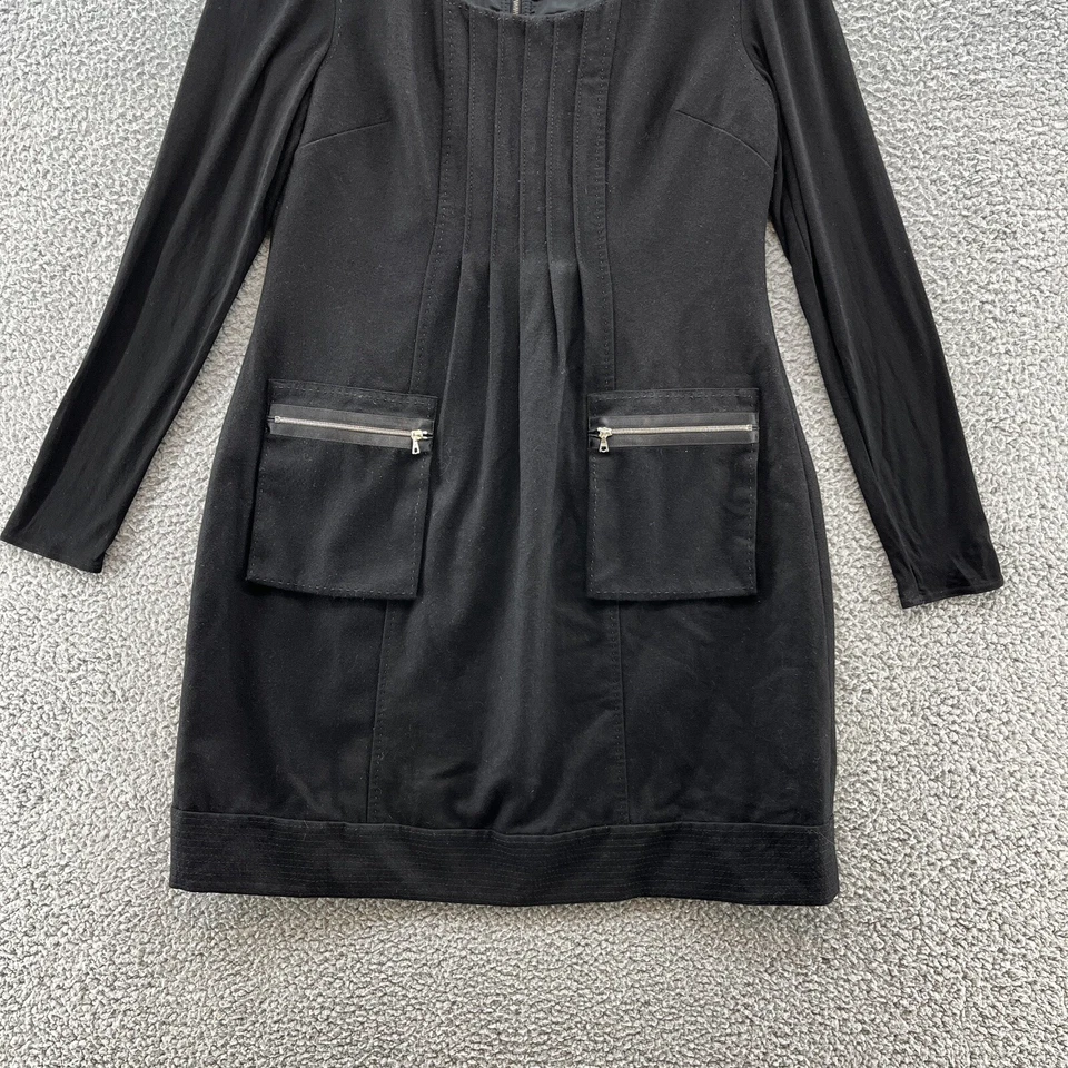 Phoebe Couture Dress Women 12 Black Wool Zipper Pockets Relaxed Balloon Shift - Image 3 of 4