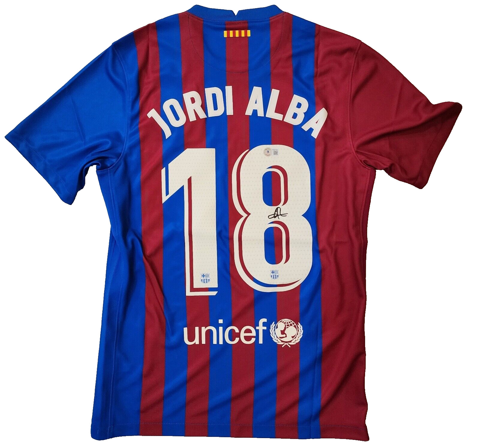 Camiseta Nike Barcelona Firmada por Jordi Alba España BAS Beckett Testigo