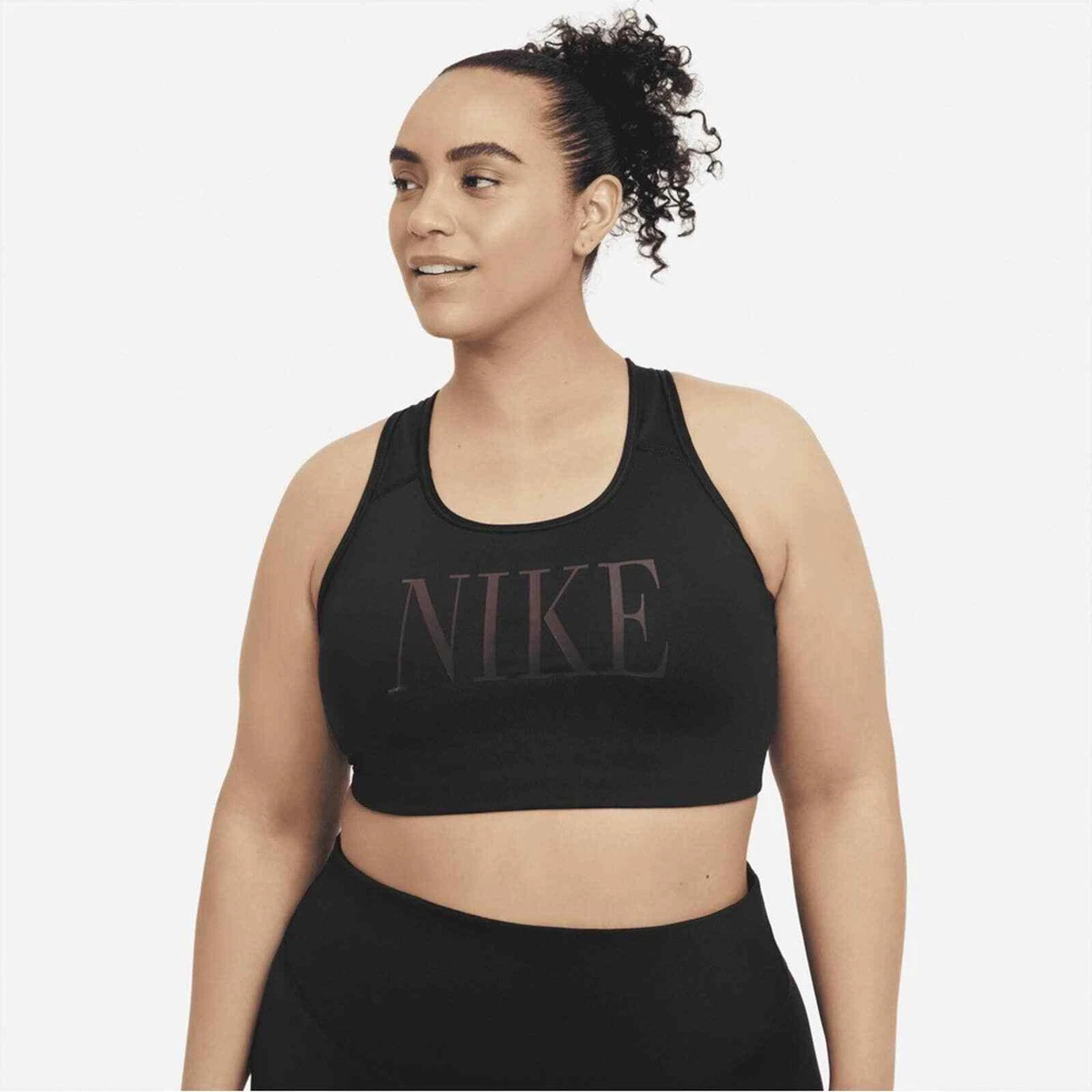 Nike Women's Dri-FIT Logo Scoop Back Medium Impact Sports Bra Black Size  Large