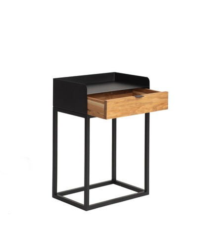 Mesa De Noche De Madera Con Cajón, Estructura De Metal Negra, W45 X D30 X H55 CM - Imagen 4 de 7