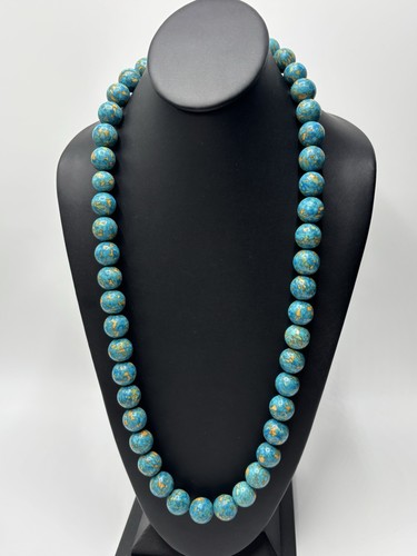 Sterling Silver Turquoise Necklace 36” Hand Knotted Chunky Beaded Statement