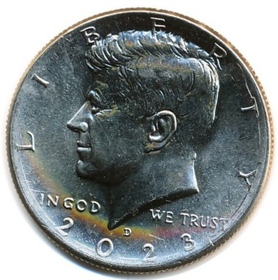 US Coin  2023 D    Kennedy half Dollar  BU  clear fields no toning....C-10247