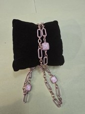 Silver Tone Bar Link Toggle necklace Pavé Cr...