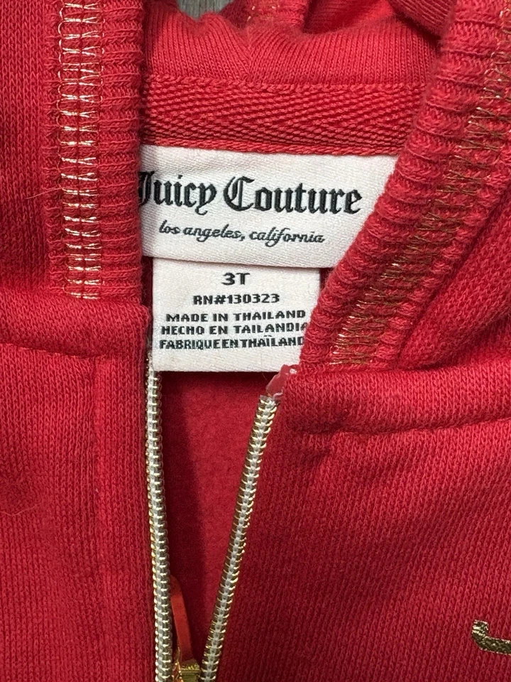 Juicy Couture ребенка ясельного возраста девочек красный длинным рукавом толстовка с капюшоном и футболка размер 3T новый - Изображение 3 из 4