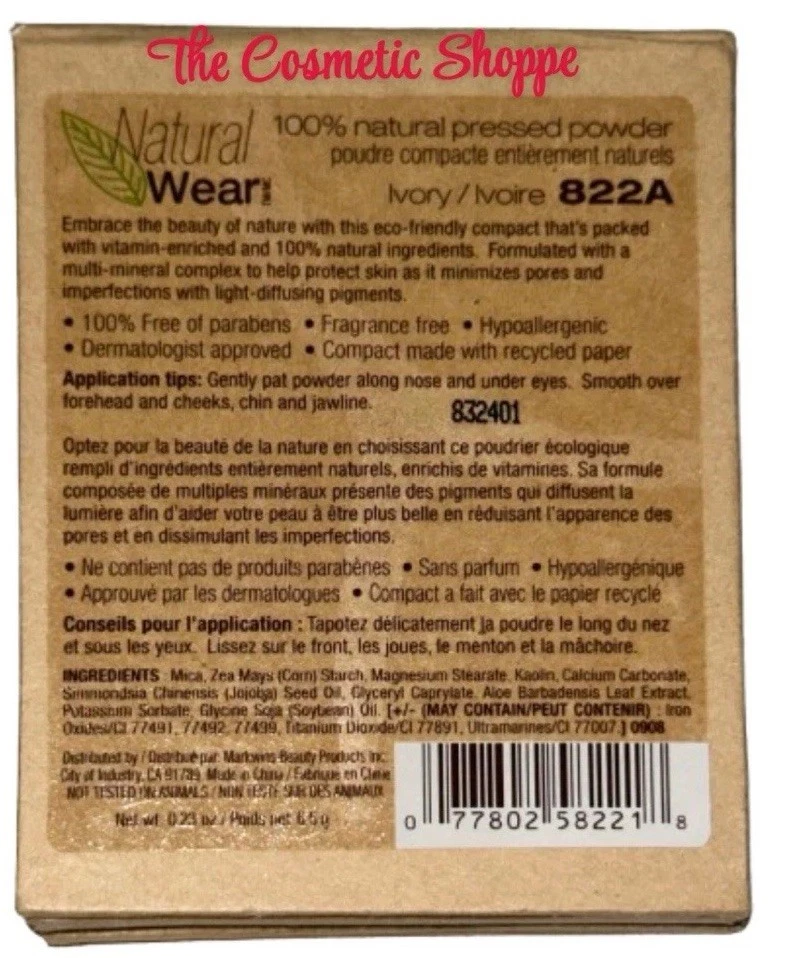 Wet 'n' Wild Natural Wear Pressed Powder, 100% Natural 822A Ivory Not Sealed x1 - Image 2 of 2