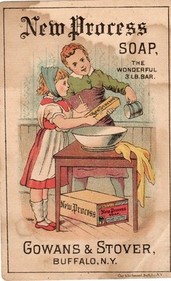 Victorian Trade Card New Process Soap 1890s Children Wash Day-Buffalo, N.Y.