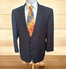 Custom Bespoke Reda Maior Super 150's Black Blue Plaid Sport Coat Jacket Sz 44R