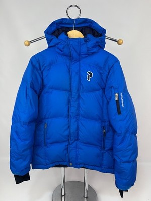 Peak Performance Junior Down Puffer Jacket Size 160 Blue Hooded Outdoor Winter
