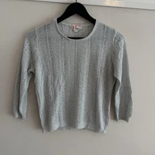 PLAYFAIR OF LONDON Silver Glitter SIZE 10 UK 3/4 Sleeve Jumper Top