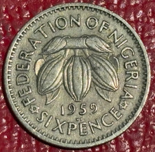 VINTAGE 1959 NIGERIA SIXPENCE COIN-AGT555