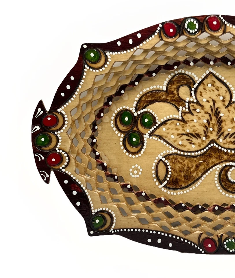 Bandeja de madera tradicional búlgara arte popular madera ligera pintada a mano Foto 4 de 4