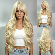 Colorful Long Wavy Synthetic Wig with Bangs for Women Cosplay Party Full Head
