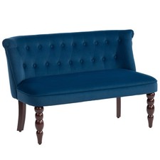 HOMCOM Velvet-Feel Two-Seat Lounger Sofa with Wood Frame, Dark Blue
