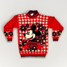 Vintage Mickey  Co Minnie Mouse Knit Sweater Red Floral Youth