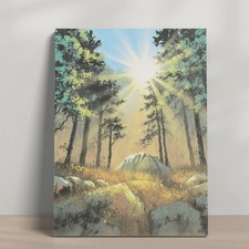 Colorful Canvas Travel Landscape Serene Forest Sunlight  Green Foliage Wall Art
