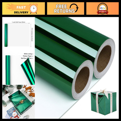 Dark Green Metallic Gift Wrapping Paper - 2 Rolls, 17''x32.8', Perfect for Weddin