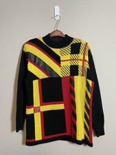 Suzelle Abstract Sweater Black Yellow Red Size Medium A628 