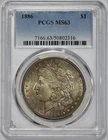 1886 Morgan Silver $1 Dollar PCGS MS 63 Light Rainbow Toning